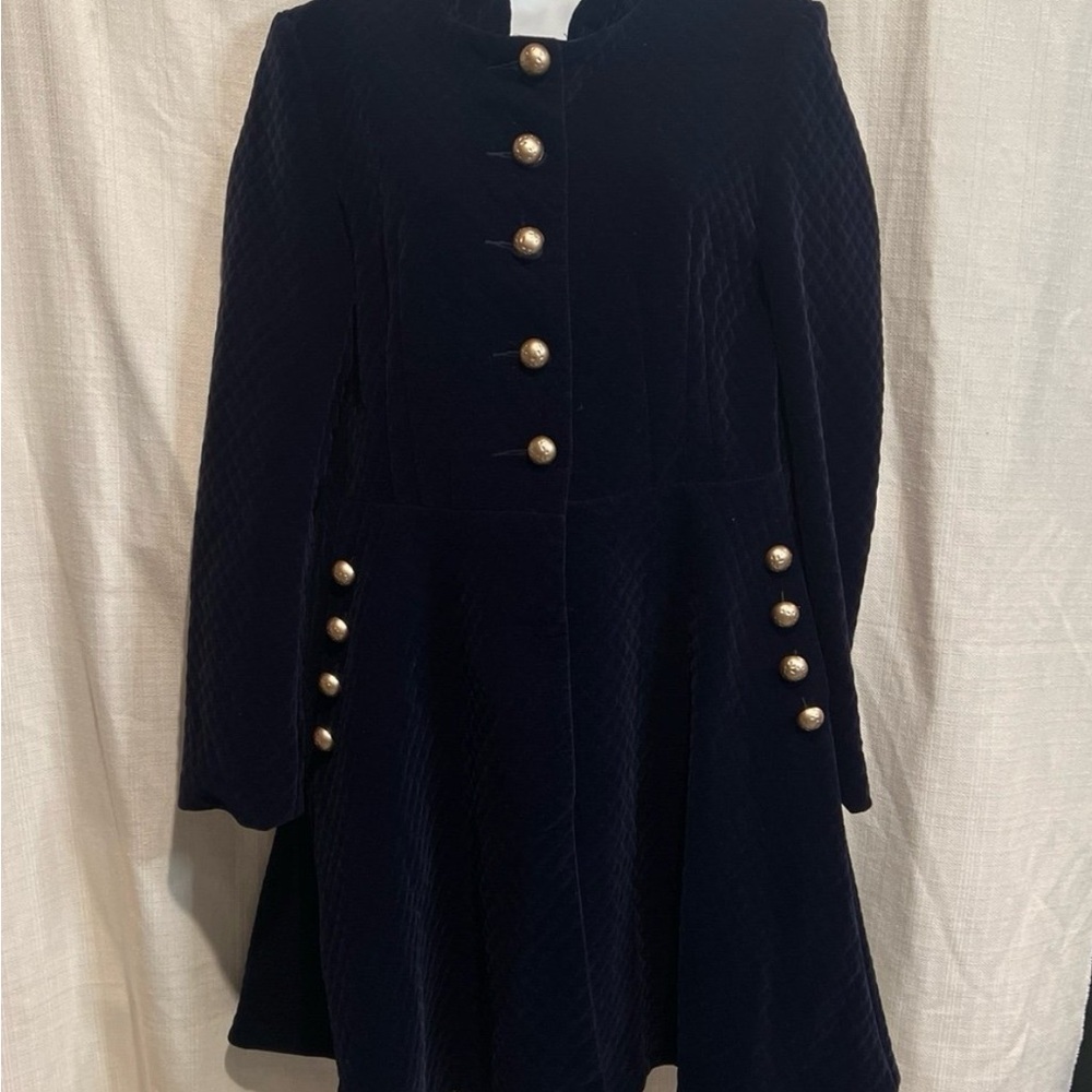 Elegant Navy Coat with Gold Buttons Fei In Van NWT SzMed